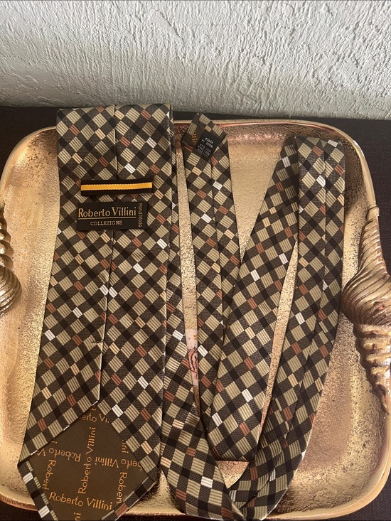 Robert Villini Collezione Tie Other - #2178**Brown Plaid Men's Tie - Classic Check Pattern